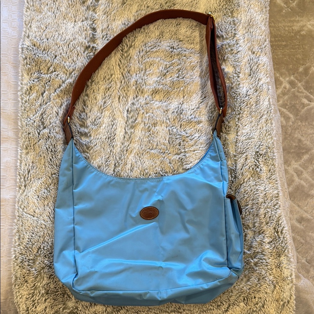 Longchamp Blue and Brown Shoulder Bag with Hobo Style